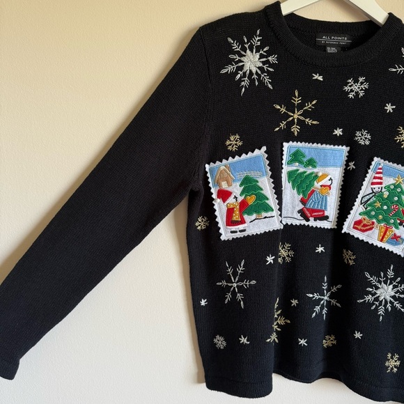 All Points By Reference Point Women’s Black Christmas Snowman Sweater M - Picture 2 of 6